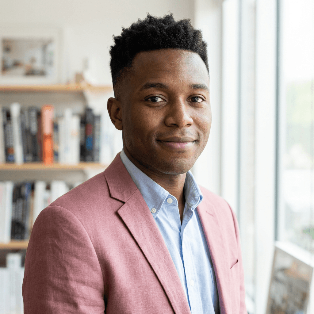 Smiling man browsing store shelves