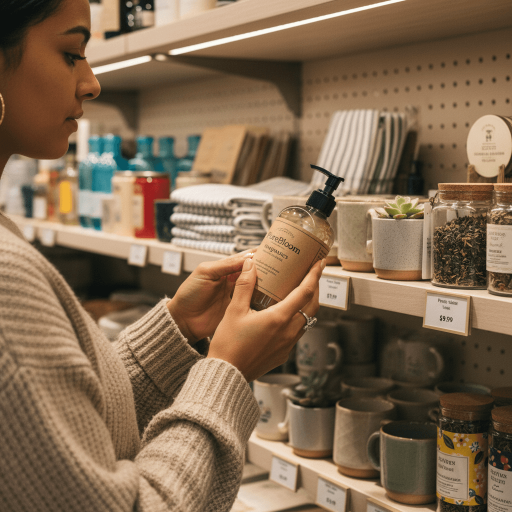Close-up of price tags and discount labels on products